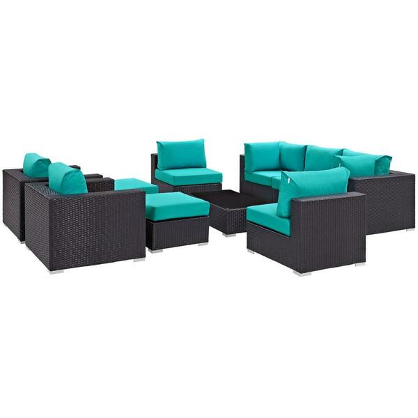 Modway Furniture Convene Outdoor Patio Sectional Set, Espresso Turquoise, 10Pk EEI-2169-EXP-TRQ-SET